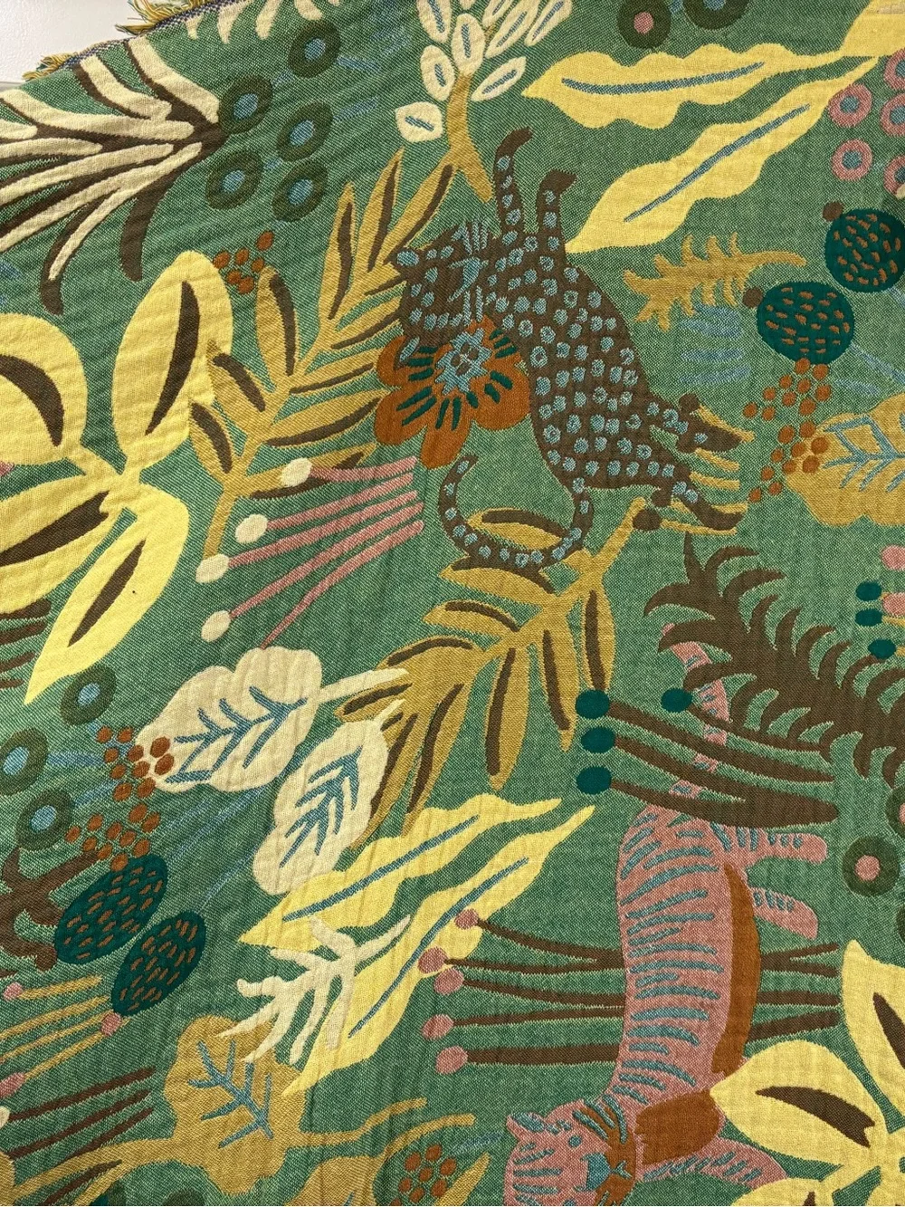 Green Botanical Quilted Throw with Yellow and Teal Accents